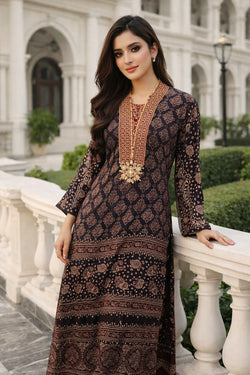 Black & Gold Printed Women’s Long Dress